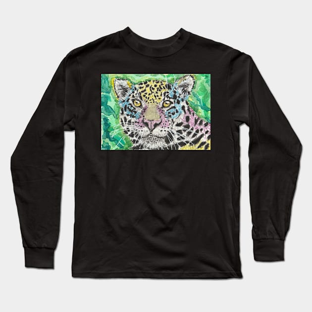 Colorful abstract Leopard cat Long Sleeve T-Shirt by SamsArtworks